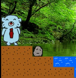 川の中の石を拾う